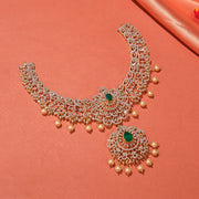 Traditional CZ and Silver Necklace with Pearl Hangings