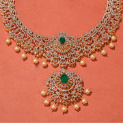 Traditional CZ and Silver Necklace with Pearl Hangings