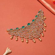 Intricate Petal Design Silver Choker with CZs and Pearl Hangings