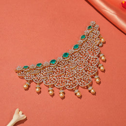 Intricate Petal Design Silver Choker with CZs and Pearl Hangings