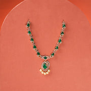 Floral Silver Necklace with Green Stones and Floral Accents