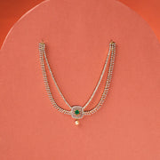 Contemporary Silver Necklace with CZs and Green Stone Highlight