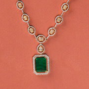 Statement Silver Necklace with Green Stone Highlight and CZs