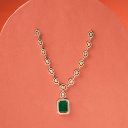 Statement Silver Necklace with Green Stone Highlight and CZs