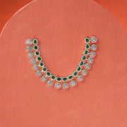 CZ and Green Stone Combination Silver Floral Necklace