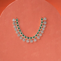 CZ and Green Stone Combination Silver Floral Necklace