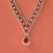 Graceful CZ and Silver Necklace with Red Stone Highlights
