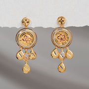 Fancy Silver Earrings with Floral Design and Leaf Hangings