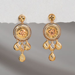 Fancy Silver Earrings with Floral Design and Leaf Hangings