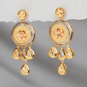 Fancy Silver Earrings with Floral Design and Leaf Hangings