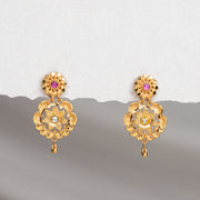 Silver Floral Earrings with Plain Gold Finish