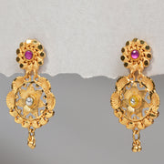 Silver Floral Earrings with Plain Gold Finish