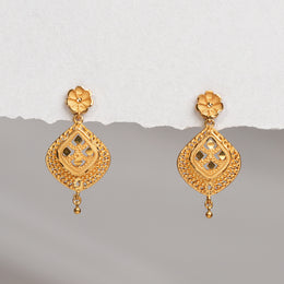 Silver Leaf Design Earrings with Floral Stud