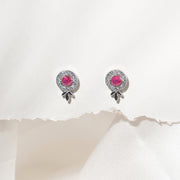 Free Mini Silver Earrings with Stone Highlights and Leaf Detailing