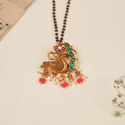 Black Bead Chain with Silver Peacock Pendant