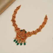 Silver Temple Finish Necklace with Peacock Design and Emeralds