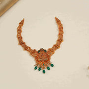 Silver Temple Finish Necklace with Peacock Design and Emeralds