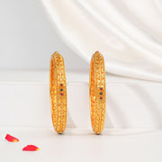 Temple Silver Bangles with Emerald and Ruby Potas