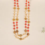 Silver Stepped Mala with Coral Beads and Pearls