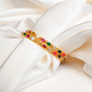 Sleek Silver Bangles with Navratna Stones