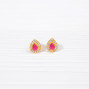Silver Drop-Shaped Earrings with Ruby Highlight