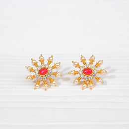 Silver and Pearl Earrings with Coral Bead Highlight
