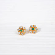 Classic Emerald & Diamond-Cut Silver Studs