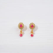 Fine Silver Floral Earrings with Rubies