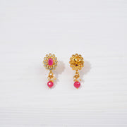 Fine Silver Floral Earrings with Rubies