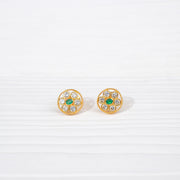 Fine Silver and Kundan Earrings with Emerald Highlights