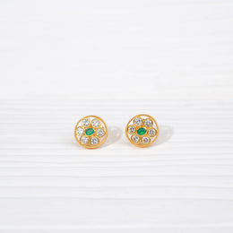 Fine Silver and Kundan Earrings with Emerald Highlights