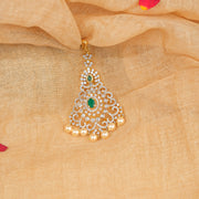 Emerald and CZ Highlight Silver Maang Tikka with Pearl Hanging