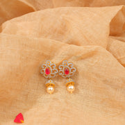 Silver Floral Earrings with CZs, Rubies, and Pearls