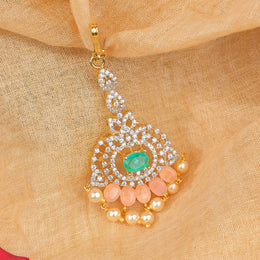 Silver Stone Studded Maang Tikka with Moissanite Stones and Pearls