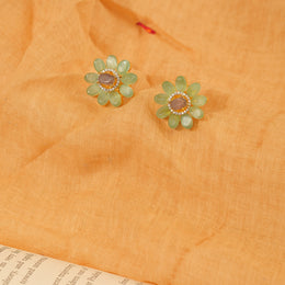 Green and Purple Moissanite Stone Silver Earrings