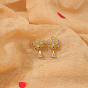 Silver Flower Design Earrings with CZs and Green Stones