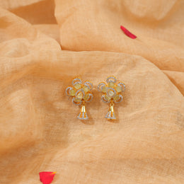 Silver Flower Design Earrings with CZs and Green Stones