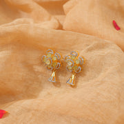 Silver Flower Design Earrings with CZs and Green Stones