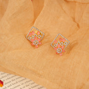 Silver Floral and Leaf Design Earrings with CZs and Moissanite Stones