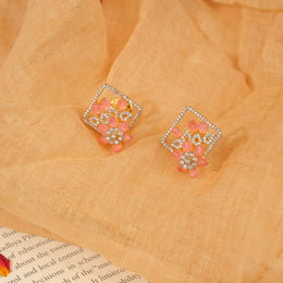 Silver Floral and Leaf Design Earrings with CZs and Moissanite Stones