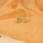 Fancy Stone-Studded Silver Earrings with Green Stones