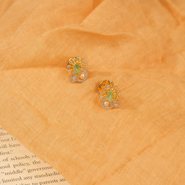 Fancy Stone-Studded Silver Earrings with Green Stones