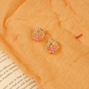 Silver and CZ Combination Earrings with Floral Design