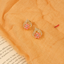 Silver and CZ Combination Earrings with Floral Design