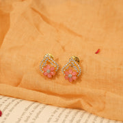 Silver and CZ Combination Earrings with Floral Design