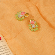 Stone Studded Silver Earrings with Floral Earrings