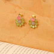 Stone Studded Silver Earrings with Floral Earrings