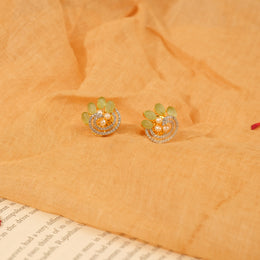 Pearl and Stone Highlight Silver Earrings