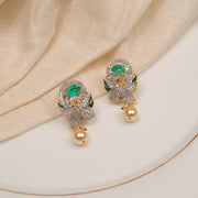 Graceful Bird Design Earrings with Moissanite Stones and Pearl Hangings
