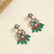 Victorian Floral Earrings with Emerlads and Stones